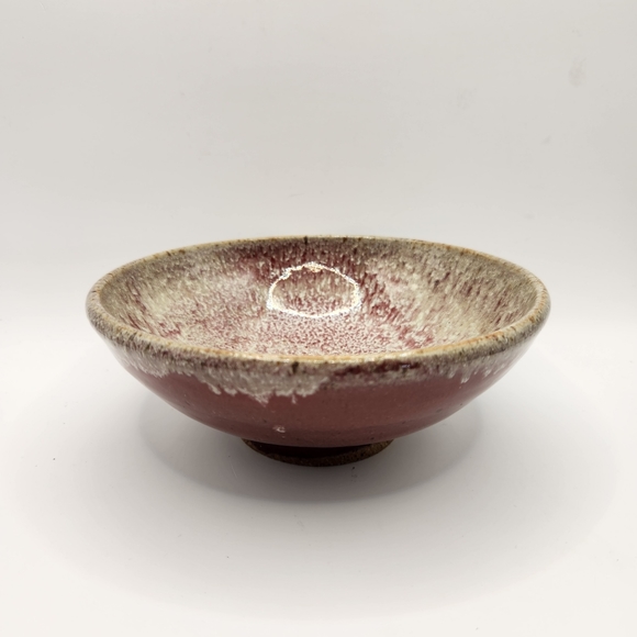 Glazed Art Pottery Small Bowl Burgundy & Gray Tones 6" Diameter - Picture 1 of 5